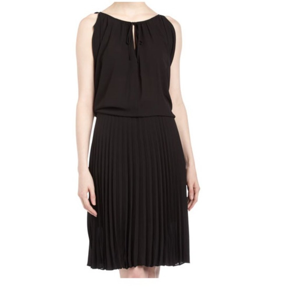BCBG Maxazria Lona Black Dress with Pleated Skirt